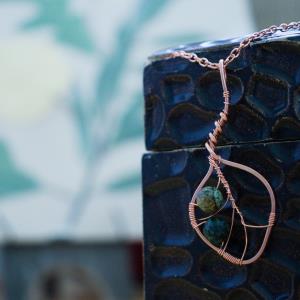 Eucalyptus Leaf - African Turquoise - Copper Necklace