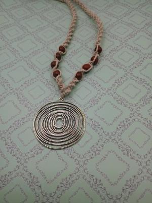 Hemp Necklace with Spiral Pendant and Sandalwood Beads