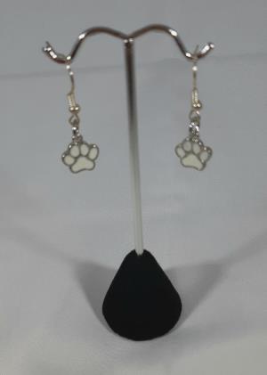 Pierced earrings, white dog paw print charm