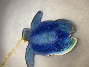 Turtle Suncatcher - Blues & Gold