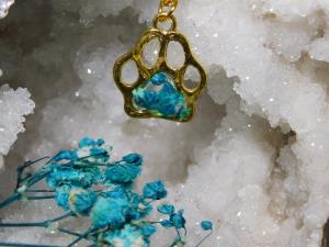 Paw Print Charm Necklace - Gold/Teal Flower