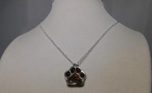 Paw Print Charm Necklace - Silver / Brown