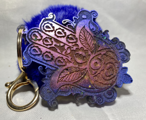 Hamsa Hand Keychain - Blue Pom Pom