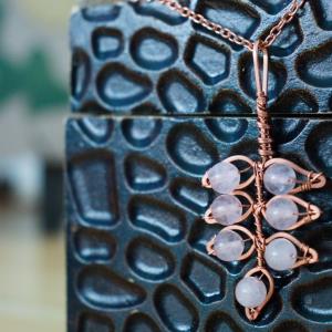 Elder Leaflet - Rose Quartz - Copper Necklace