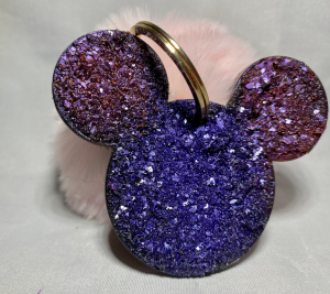 Druzy Mickey Mouse Key Chain - Purple with Pink Pom Pom