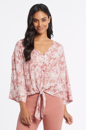 Pink Paisley Button Up Top with Front Tie