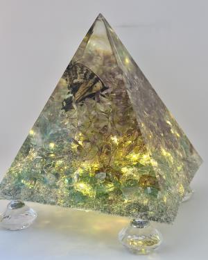 Butterfly Epoxy Resin Pyramid Night Light/Sculpture