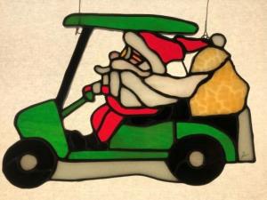 Stained Glass "Tee Time Santa"